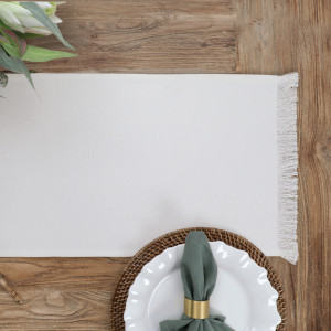 White Bronte Fringe Table Runner, an occasional furniture surface for everyday use and decorative styling