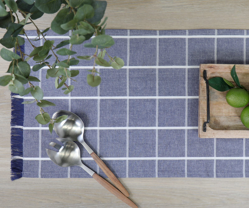 250cm Denim Blue Campbell Check Table Runner