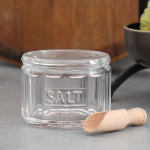 Classic Glass Salt Pot With Wooden Scoop, decorative tableware