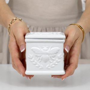 Honeyfield White Bee Salt Pot, highlighting the product's distinctive form and defining design