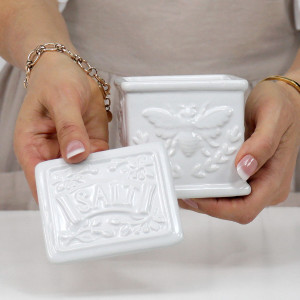 Honeyfield White Bee Salt Pot, presented as a standalone item for straightforward product identification