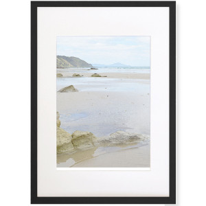 Sandy Bay 1 A2 framed print depicting a tranquil beach at low tide