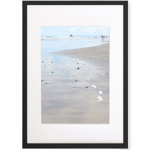 Sandy Bay 2 coastal print depicting a tranquil beach at low tide in an A2 frame