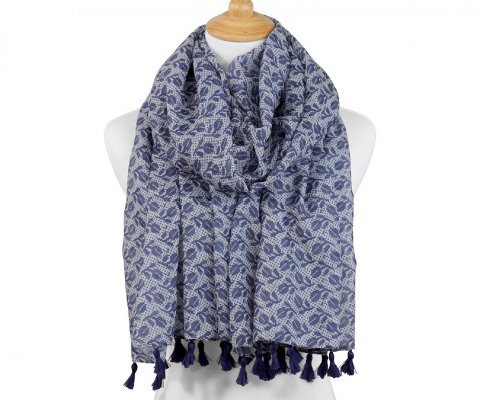 Blue Laurel Tassel Scarf, a wearable or carry accessory