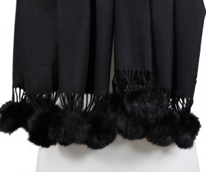 Ascot Cashmere Blend Pom Pom Scarf - Black, a fashion accessory for completing an everyday outfit