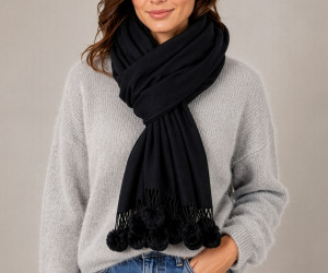 Ascot Cashmere Blend Pom Pom Scarf - Black, decorative lighting accessory