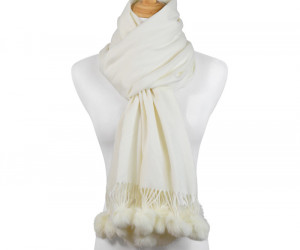Ascot Cashmere Scarf Pom Pom - Ivory, a wearable or carry accessory
