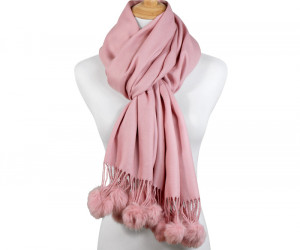 Ascot Cashmere Scarf Pom Pom - Pink, a wearable or carry accessory