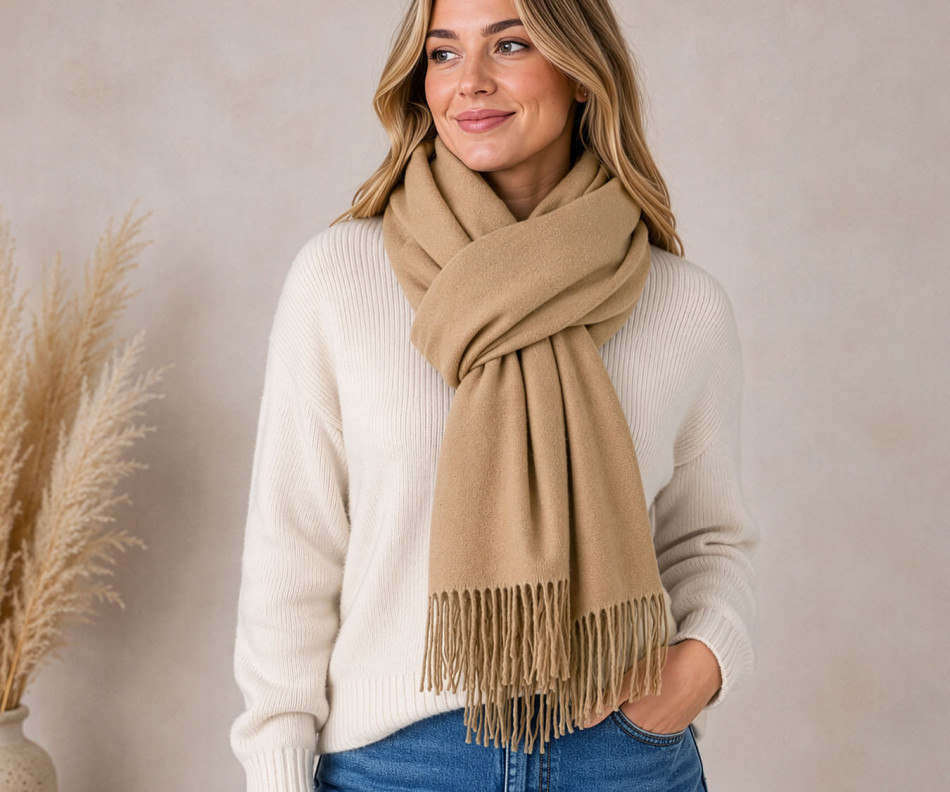 York Fringed Winter Scarf - Camel, a wearable or carry accessory