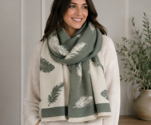 Reversible Olive Falling Feather Scarf, personal accessory