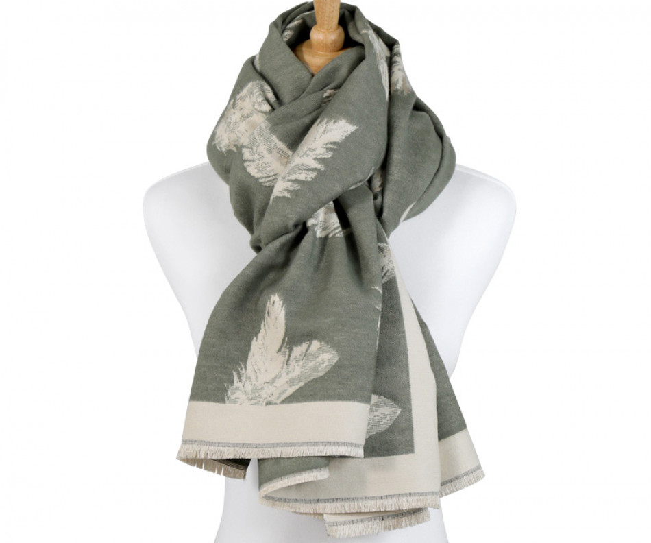 Reversible Olive Falling Feather Scarf, a wearable or carry accessory