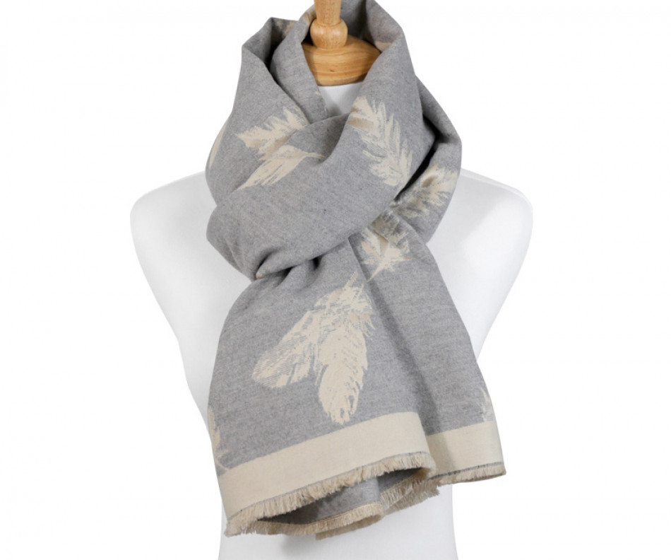 Reversible Grey Falling Feather Scarf, personal accessory