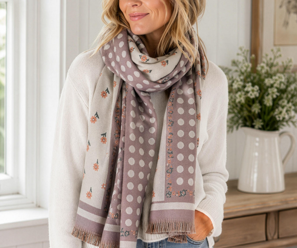 Dusty Rose Cottage Polka Dot Scarf, personal accessory