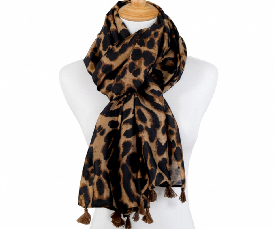 Savanna Nights Leopard Print Tassel Scarf, framed wall artwork