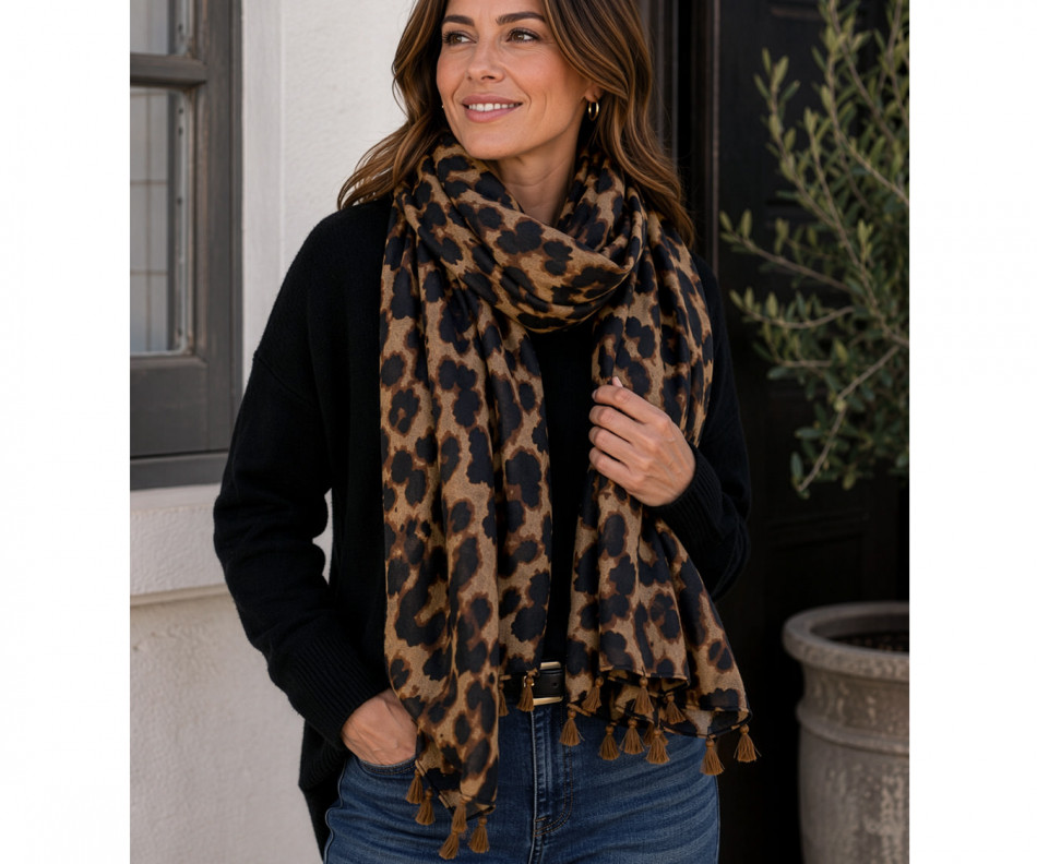 Savanna Nights Leopard Print Tassel Scarf, decorative wall artwork for an interior display