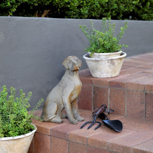 Chester Vintage Dog Sculpture, a sculptural decorative accent for shelf, console or tabletop styling