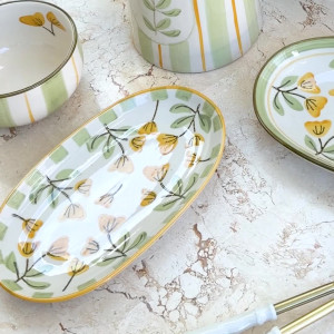 Small Amelia Yellow Floral Serving Plate, a tabletop piece for serving or decorative display
