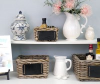 Square Set 3 Cane Baskets with Blackboard Antique Grey