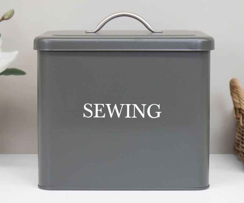 Sewing Box Retro Enamel Storage Tin - Charcoal