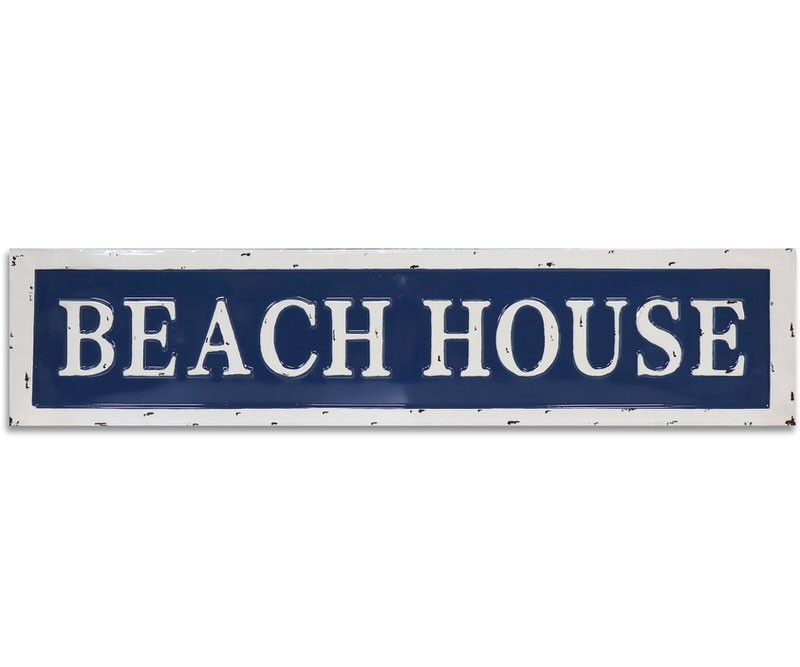 Beach House Enamel Wall Sign - Blue