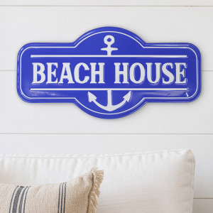 Blue Beach House Wall Sign, designed to add a clear message or identifying detail to a space