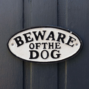 Beware Of The Dog Cast Iron Sign, a decorative sign for a wall, doorway or entrance