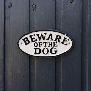 Beware Of The Dog Cast Iron Sign, a decorative sign intended for a wall, doorway or entrance display