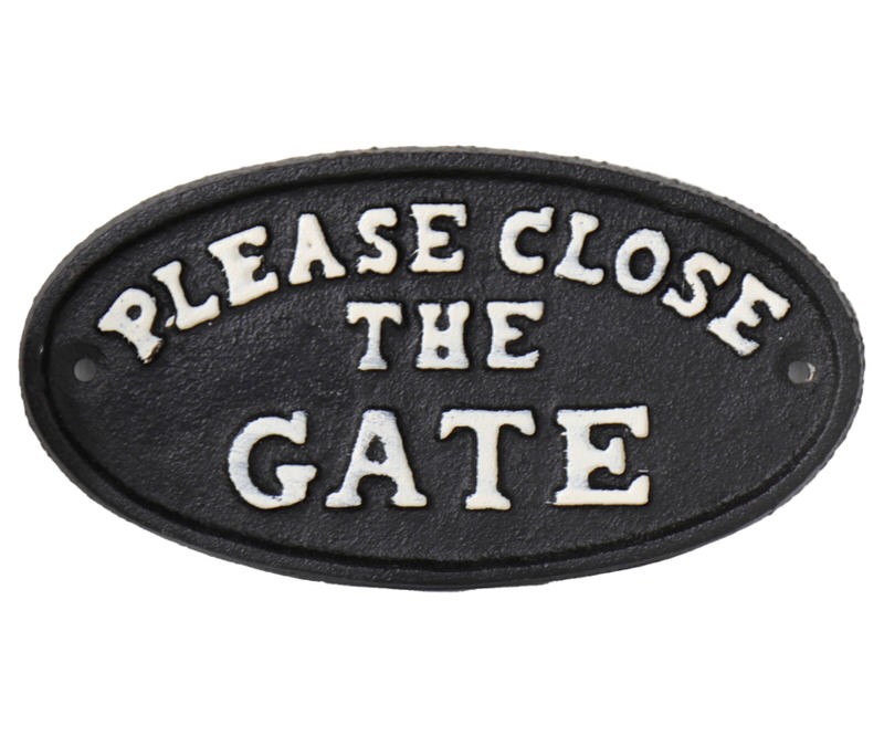 Black Please Close the Gate Cast Iron Sign
