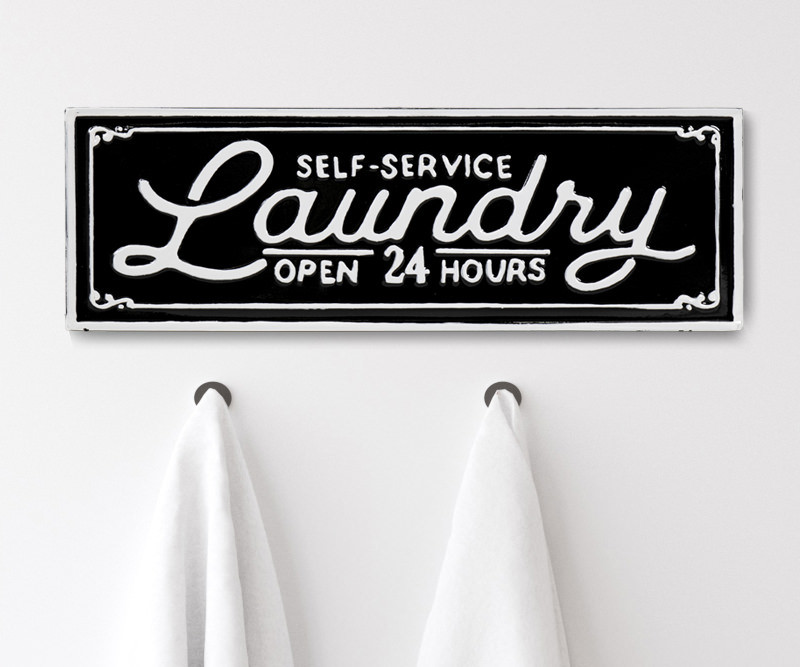 Self Service Laundry Open 24 Hours Enamel Wall Sign