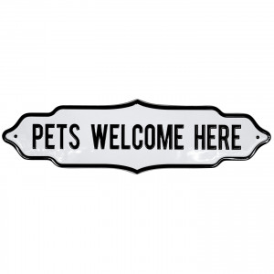 'Pets Welcome Here' Vintage Wall Sign, a decorative sign for a wall, doorway or entrance