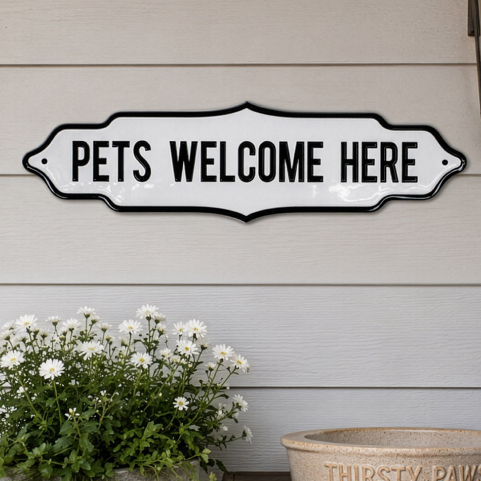 'Pets Welcome Here' Vintage Wall Sign