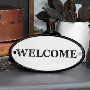 Welcome Cast Iron Sign - White