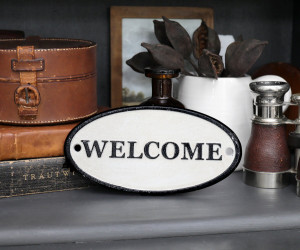 Welcome Cast Iron Sign - White