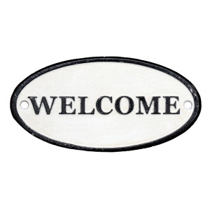 Welcome Cast Iron Sign - White, a decorative sign for a wall, doorway or entrance