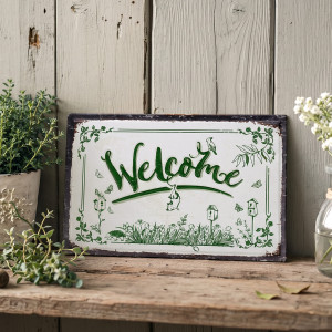 Secret Garden Welcome Sign, a decorative sign intended for a wall, doorway or entrance display