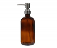 Amber Glass Soap Pump - Silver