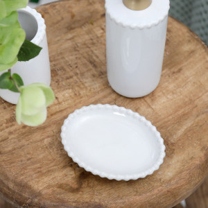 Louisa Beaded White Soap Dish / Trinket Dish, a tabletop piece suited to serving food or creating a decorative display