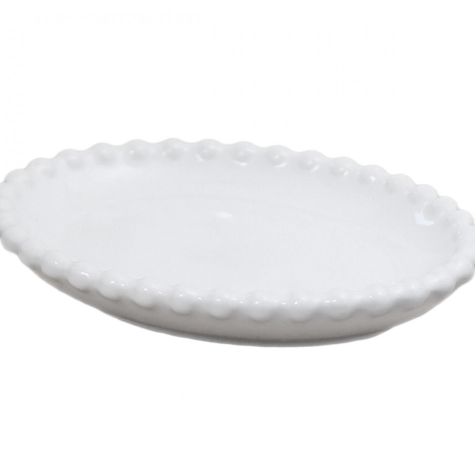 Louisa Beaded White Soap Dish / Trinket Dish, a tabletop piece for serving or decorative display