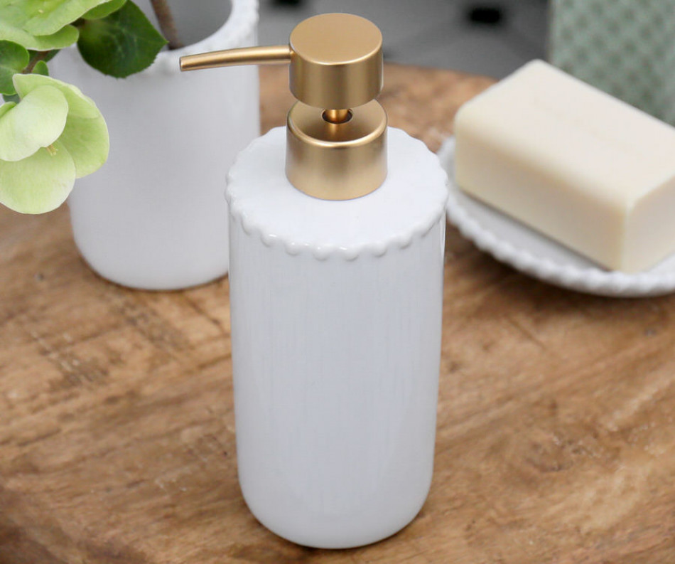 Louisa Beaded White Soap Pump