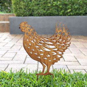 Farmyard Hen Garden Stake Decor, a decorative accent for shelf or tabletop display