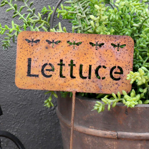 Rusty Lettuce Garden Stake, shown as a standalone product for clear identification