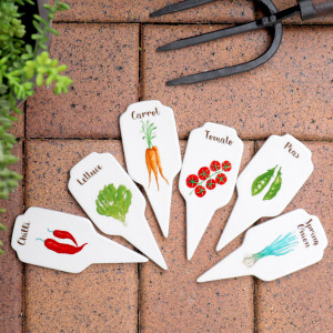 Set 6 Ceramic Vegetable Garden Stakes, decorative home accessory