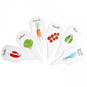 Set 6 Ceramic Vegetable Garden Stakes, shown as a standalone product for clear identification