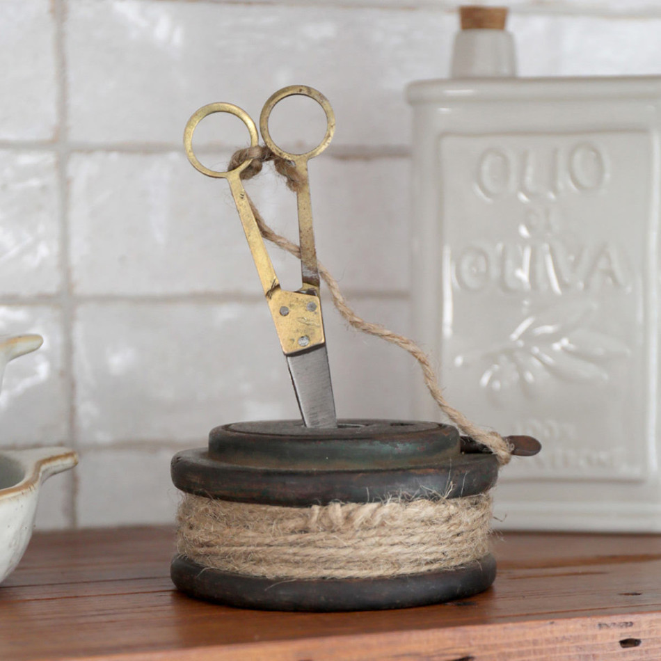 Harcourt String Spool with Gold Scissors, a functional utensil for food preparation, serving or household use