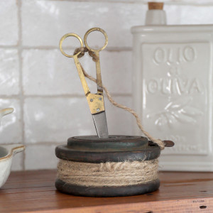 Harcourt String Spool with Gold Scissors, a functional utensil for food preparation, serving or household use