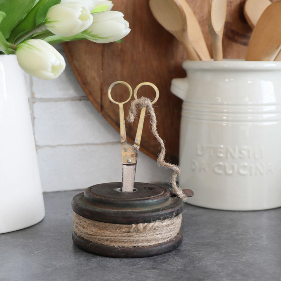Harcourt String Spool with Gold Scissors, a functional utensil for kitchen or household use