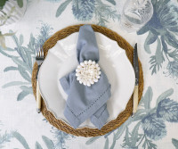 230cm Mietta Blue Banksias Tablecloth - 6-8 Seater
