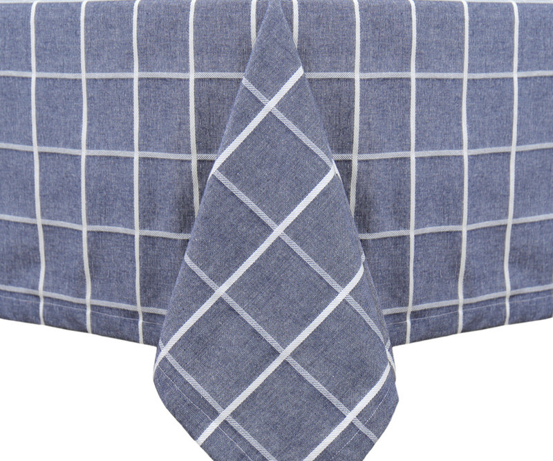 300cm Denim Blue Campbell Check Tablecloth - 8-10 seater