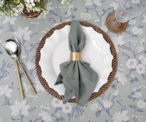 Soft Blue Larkhill Floral Tablecloth - 8 seater