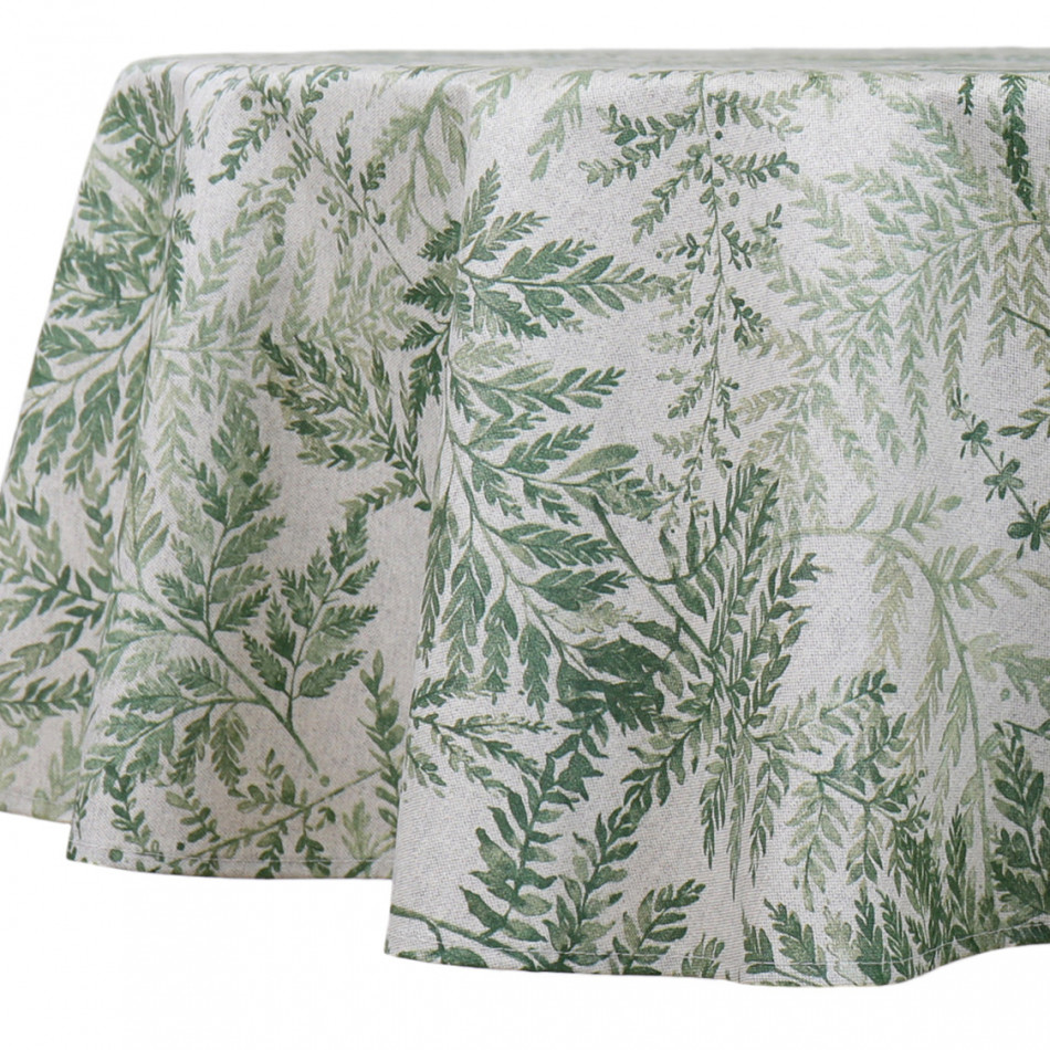 Verdilla round tablecloth with an all-over green fern print